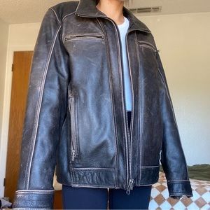 100% Genuine Leather Jacket, Black Rivet vintage leather jacket, biker riding